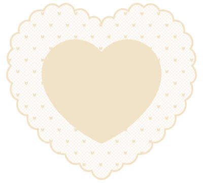 Vintage heart lace frame with tiny heart pattern. Whimsy romantic doily clipart with mesh texture. Classic antique embroidery handkerchief for wedding invitations, greeting cards.