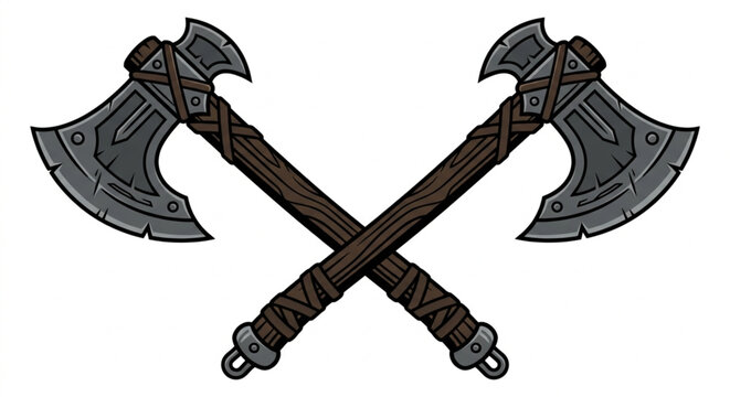 Crossed viking battle axes medieval weapon vector illustration