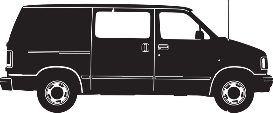 Classic retro minivan black silhouette commercial delivery van illustration