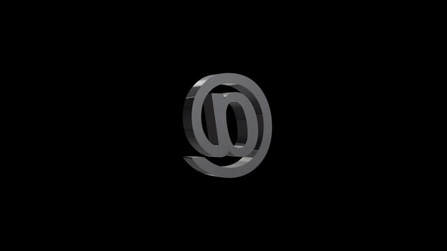 3D Rotating At Sign Email Icon Animation in Silver Metallic Color, Internet Communication, Global Message and Contact Us Concept Motion Graphic Isolated on Black Background.