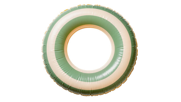 Striped inflatable swimming ring with green and beige bands, isolated on transparent background
