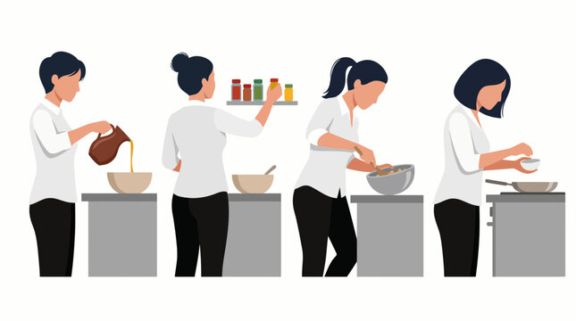 Women cooking and baking in a professional kitchen.