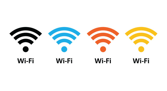 Set of colorful wifi signal strength icons for wireless internet connection