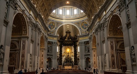 Obraz premium Grand interior architecture of large cathedral with dome and altar
