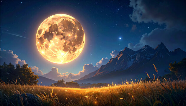 Full Moon Mountain Landscape