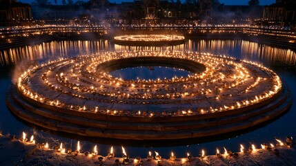 Obraz premium Circular Terraces Illuminated by Thousands of Oil Lamps