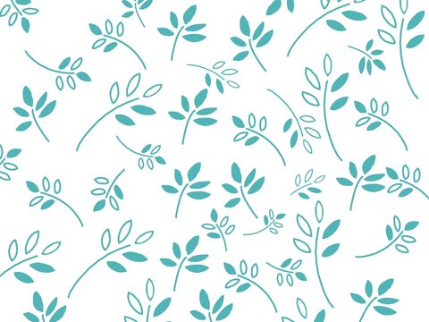 白バックに水色の葉っぱ模様の背景素材イラスト