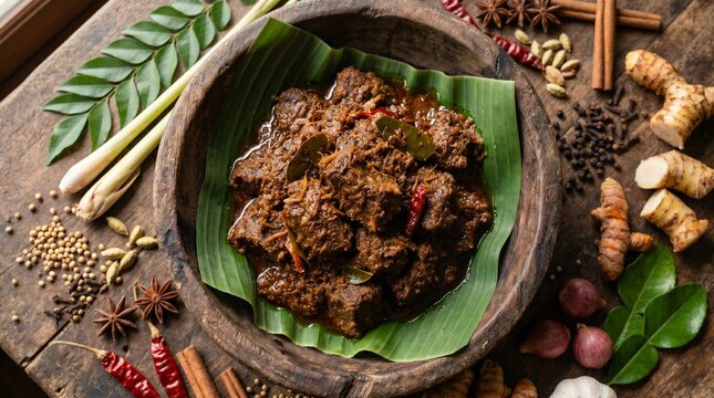 Authentic rendang served with traditional presentation and tropical ingredients. Perfect for cultural tourism, culinary storytelling, and food marketing.