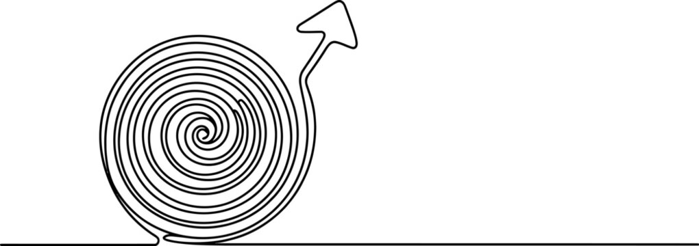 Continuous single line drawing of a spiral shape turning into an arrow pointing up as a symbol for progress development growth and moving forward success Vector, illustration