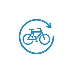 Fototapeta premium Blue bicycle icon in circular arrow loop.