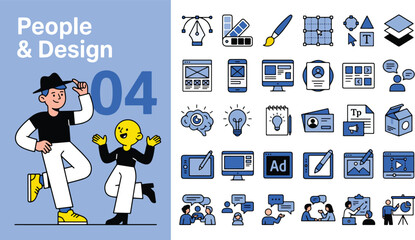 Fototapeta premium People & Design vector illustration set with a bold editorial layout, combining a featured