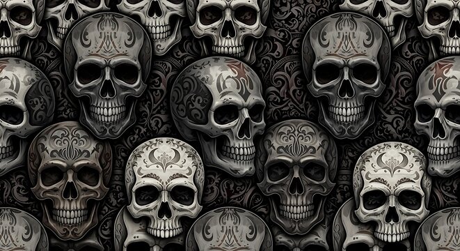 Intricate skull pattern textured dark background decorative art