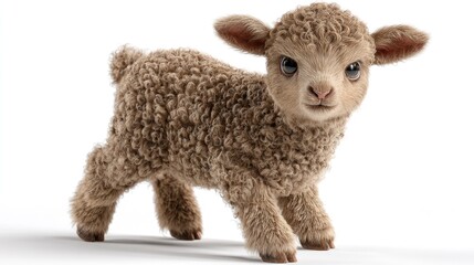 Fototapeta premium Adorable baby lamb standing on white background