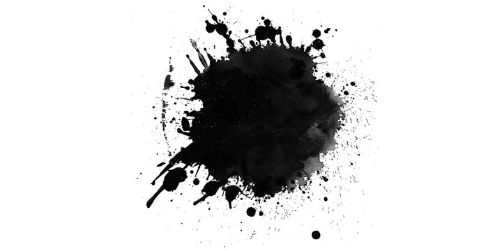 Black ink splash or watercolor stain isolated on transparent background