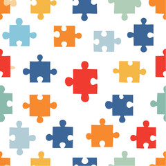 Naklejka premium Colorful Jigsaw Puzzle Pieces Seamless Pattern