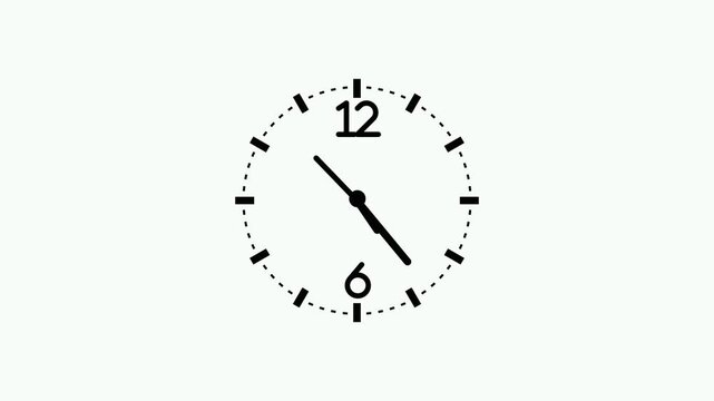 Minimal analog clock face hands and numbers showing a simple time display animation
