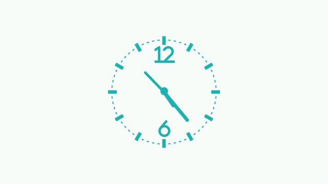 Minimal analog clock face hands and numbers showing a simple time display animation