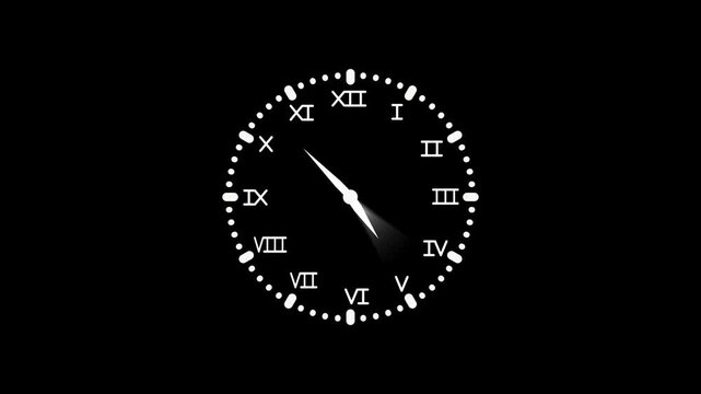 Analog clock with roman numerals time concept and simple minimal design animation