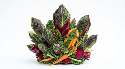Obraz premium Fresh arrangement of colorful garden vegetables with purple kale and orange carrots