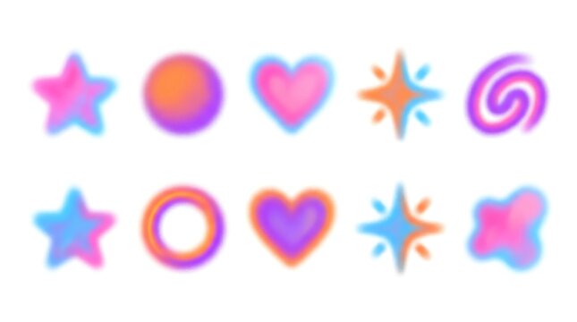 Set of Blurry Colorful Airbrushed Gradient Aesthetic Shapes