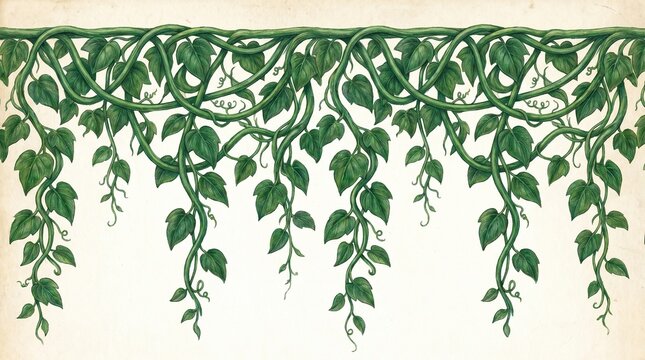 Hand Drawn Green Botanical Ivy Vine Border Illustration