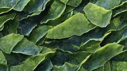 Obraz premium Dense Green Seaweed Texture with Small Dots and Wavy Edges