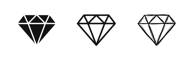 Diamond icon set, crystal and gemstone jewelry symbols © drawing lines