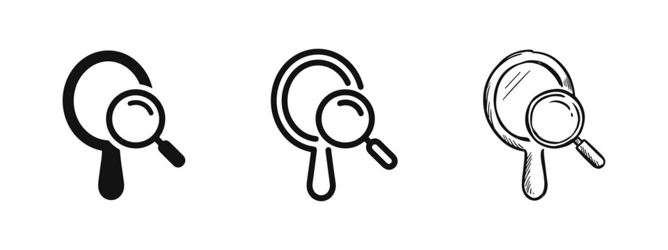 Magnifying glass icon set, search and zoom symbols