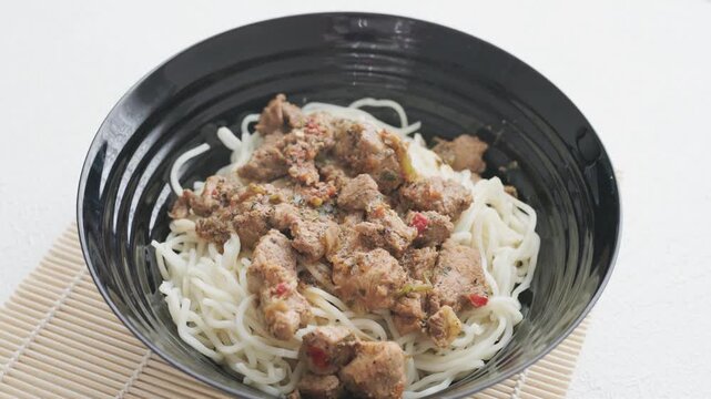 Close-Up Traditional Central Asian Lagman Noodle Soup
