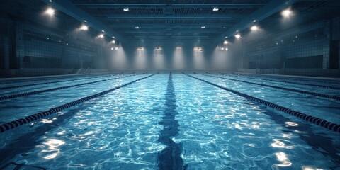 Empty Illuminated Synchronized Swimming Arena with Soft Blue Water