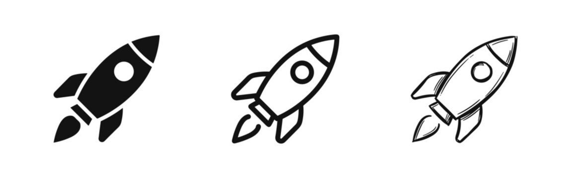 Rocket launch set, space exploration, rocket icon collection