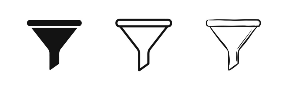 Funnel filter icon set for data processing and analysis