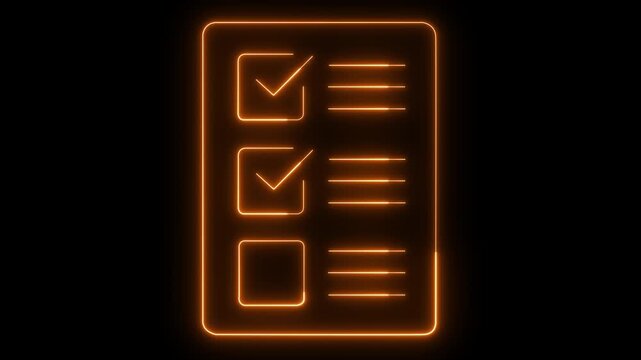 Orange Neon Task Checklist Animation &ndash; Glowing To Do List Interface with Checkboxes on Dark Background Seamless Loop