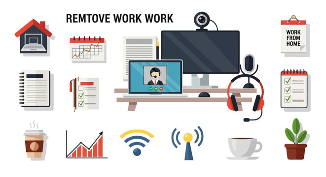 Remote Work Office Icon Set