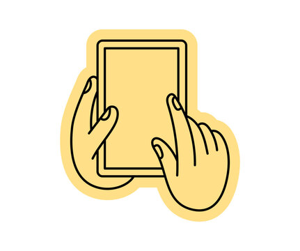 Vector hand drawn doodle gesture, mascot and character hands working on computer , blogger and content creator concept