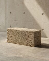 Hempcrete insulation block on raw concrete professional product photo with clean styling natural light premium detail and minimal composition for clean design and advertising © Artcuboy