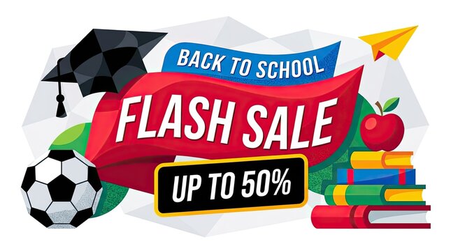 Back to school flash sale banner with school supplies