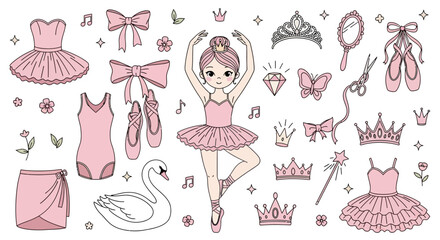 Ballet, ballerina, pink, princess, 20 vector icons, ballet costume, accessories © Uno