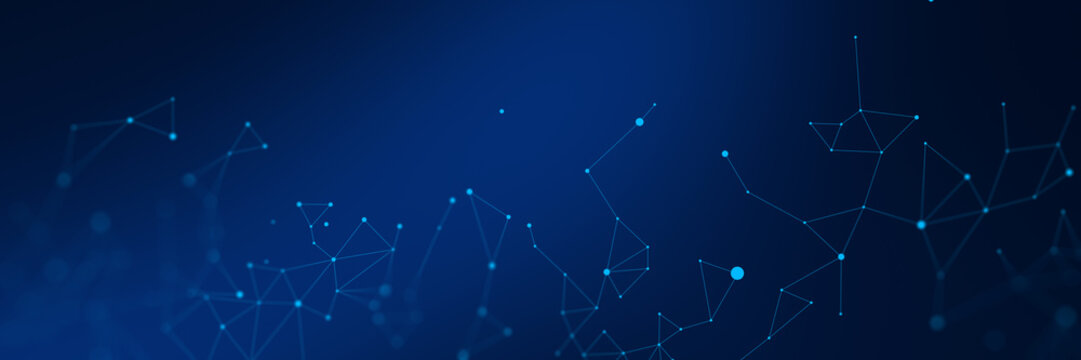 Abstract blue digital network background with glowing nodes and connected lines technology concept