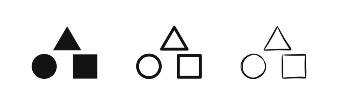 Geometric shapes icons set, triangle, circle, square, basic design elements