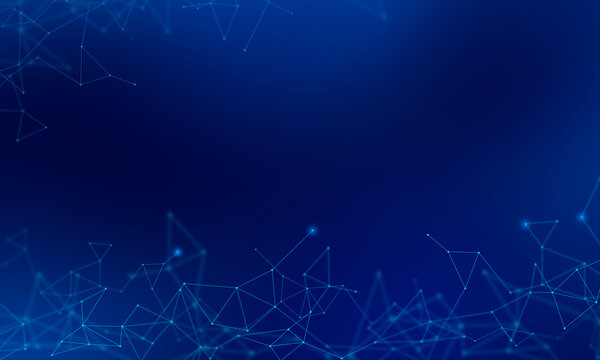 Abstract blue technology network background with glowing connected dots and lines border design