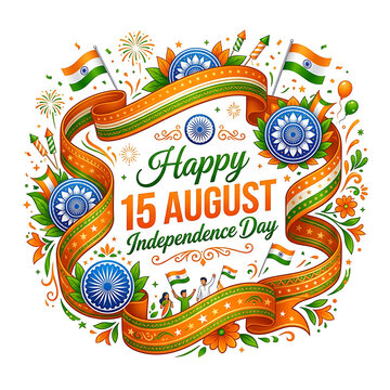 Independence day celebration badge with ribbons and flowers