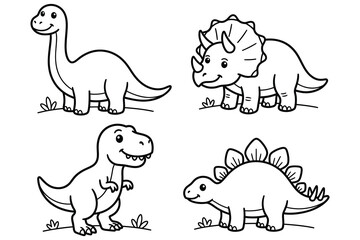 Set of four cute dinosaurs collection for kids coloring book line art illustration with dinosaur, collection. © emon17201