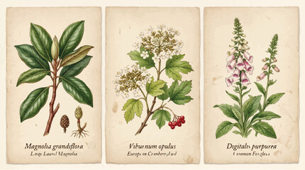 Vintage botanical illustrations featuring plant silhouettes © chowdhury