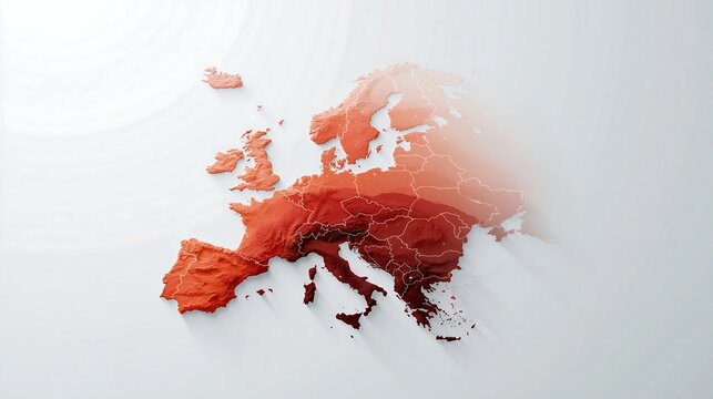 European temperature gradient map illustrating a heat dome event with intensified warming across southern and eastern regions, concept of climate change, weather extremes and environmental analysis