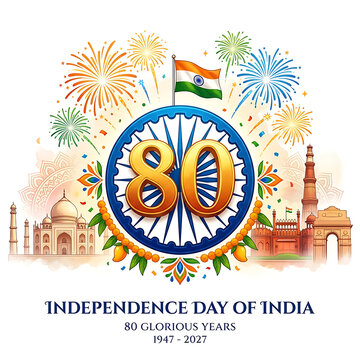 India independence day celebration with fireworks and flag