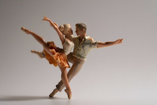 Dance partners performing dynamic lift on stage with dramatic lighting and expressive movement