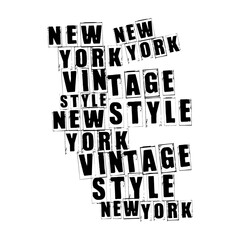 Obraz premium New York vintage style distorted typography collage. Monochrome black and white ransom note lettering graphic with stamped characters for t-shirt print and streetwear apparel design.