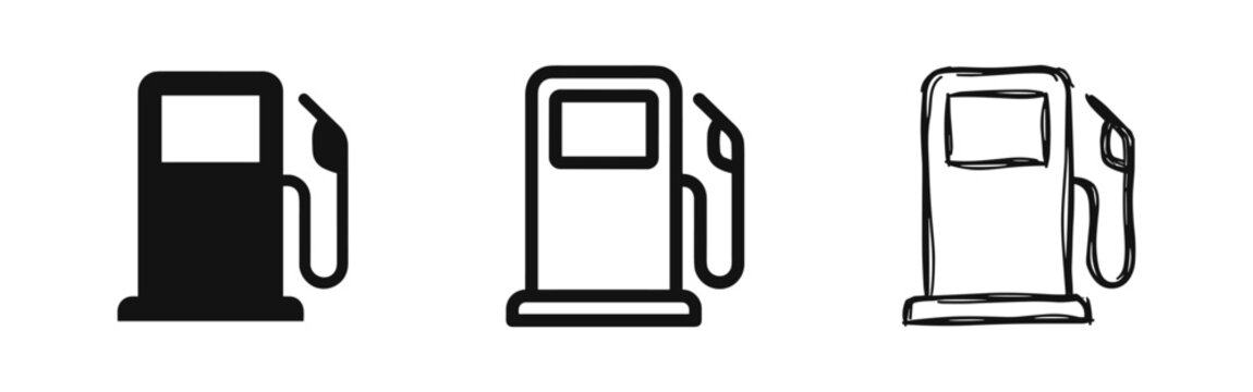 Gas station pump icon set, fuel and energy symbols