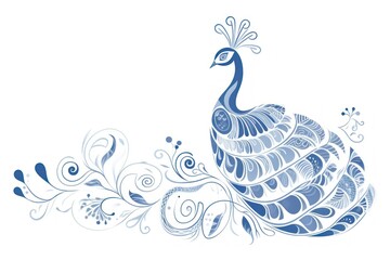 Fototapeta premium Peacock pattern drawing sketch.
